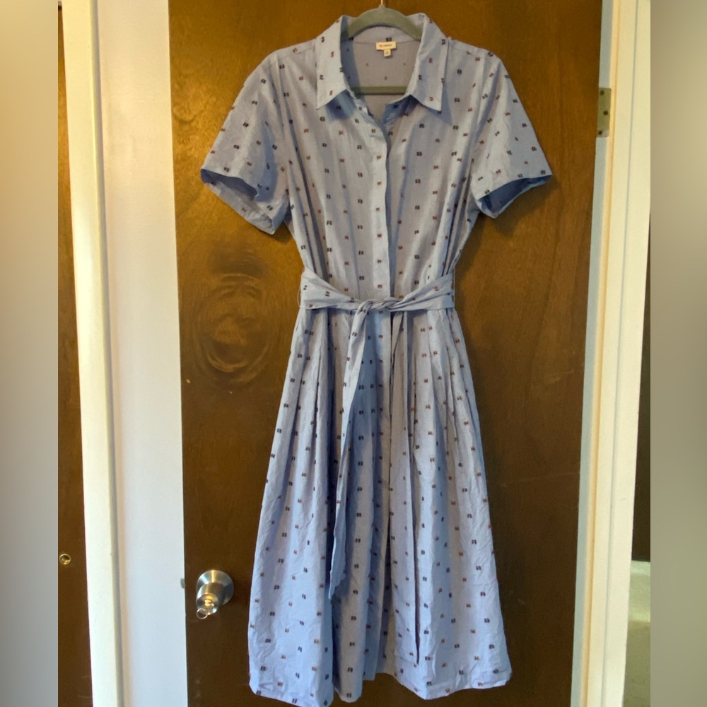 NWOT Daniel Cremieux Light Blue Cabin Core Button Down Midi Dress size 12